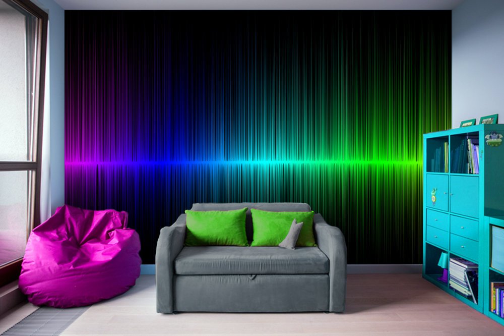 Rainbow Radio Waves - Peel and Stick Removable Wallpaper Full Size Wall Mural - PIPAFINEART