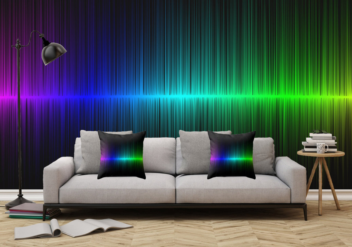 Rainbow Radio Waves - Peel and Stick Removable Wallpaper Full Size Wall Mural - PIPAFINEART