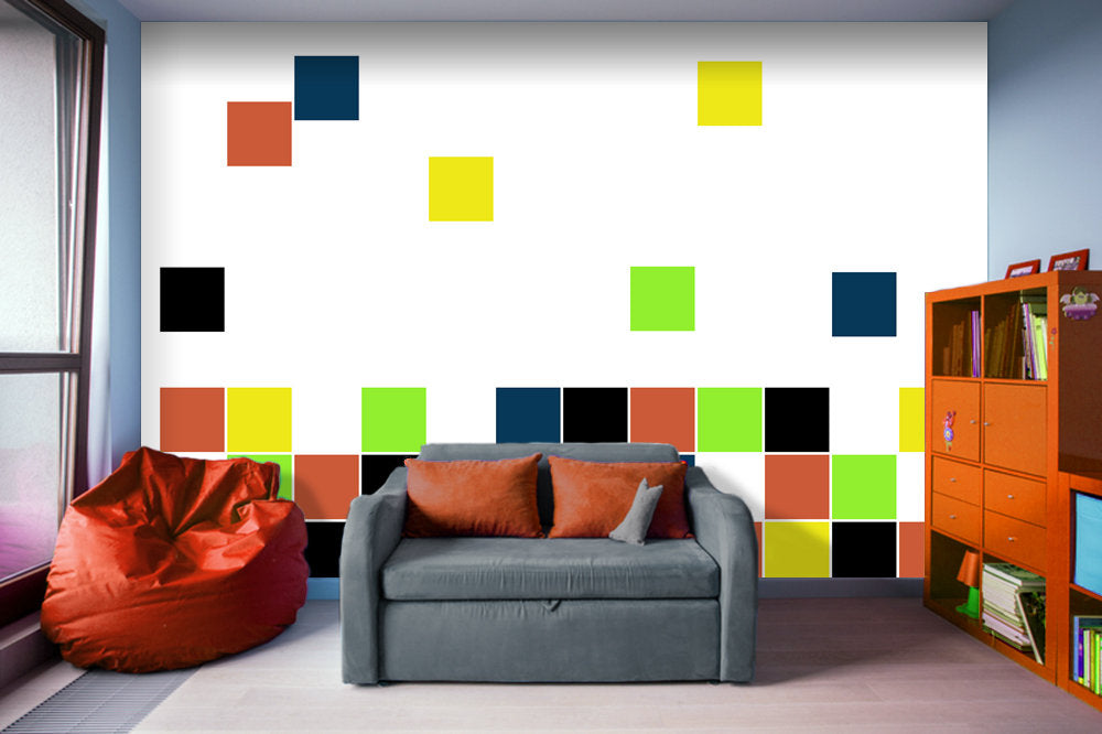 Retro Blocks - Peel and Stick Removable Wallpaper Full Size Wall Mural - PIPAFINEART
