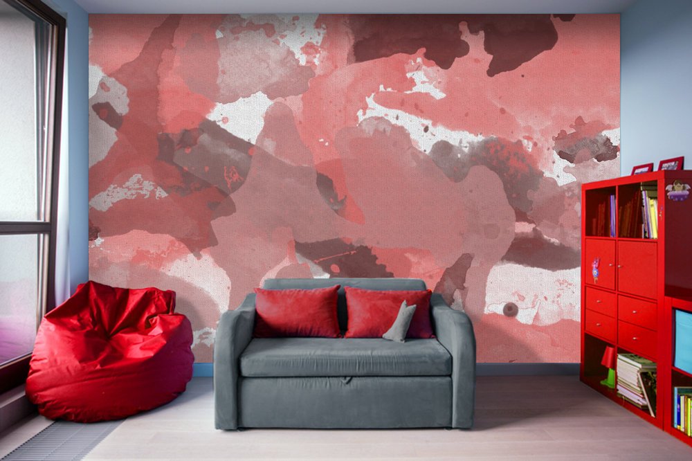 Red Splatters Watercolor - Peel and Stick Removable Wallpaper Full Size Wall Mural - PIPAFINEART
