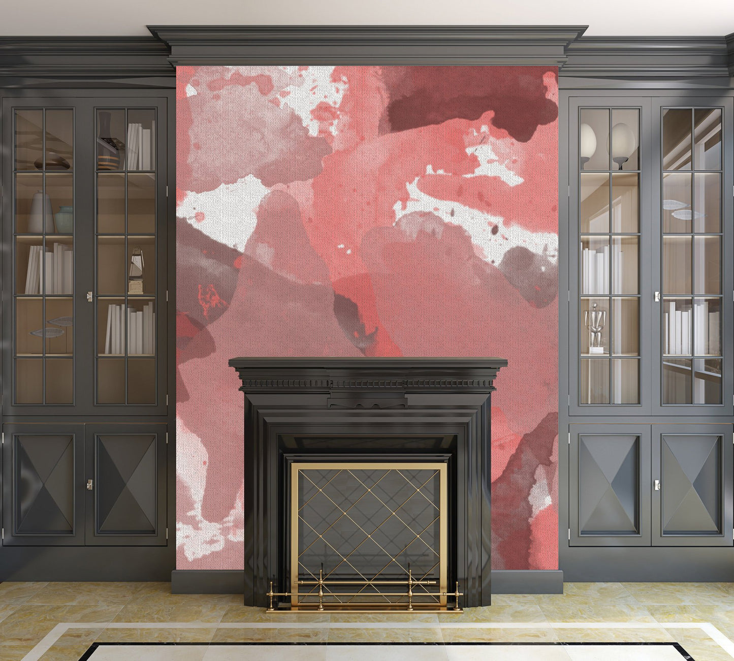 Red Splatters Watercolor - Peel and Stick Removable Wallpaper Full Size Wall Mural - PIPAFINEART