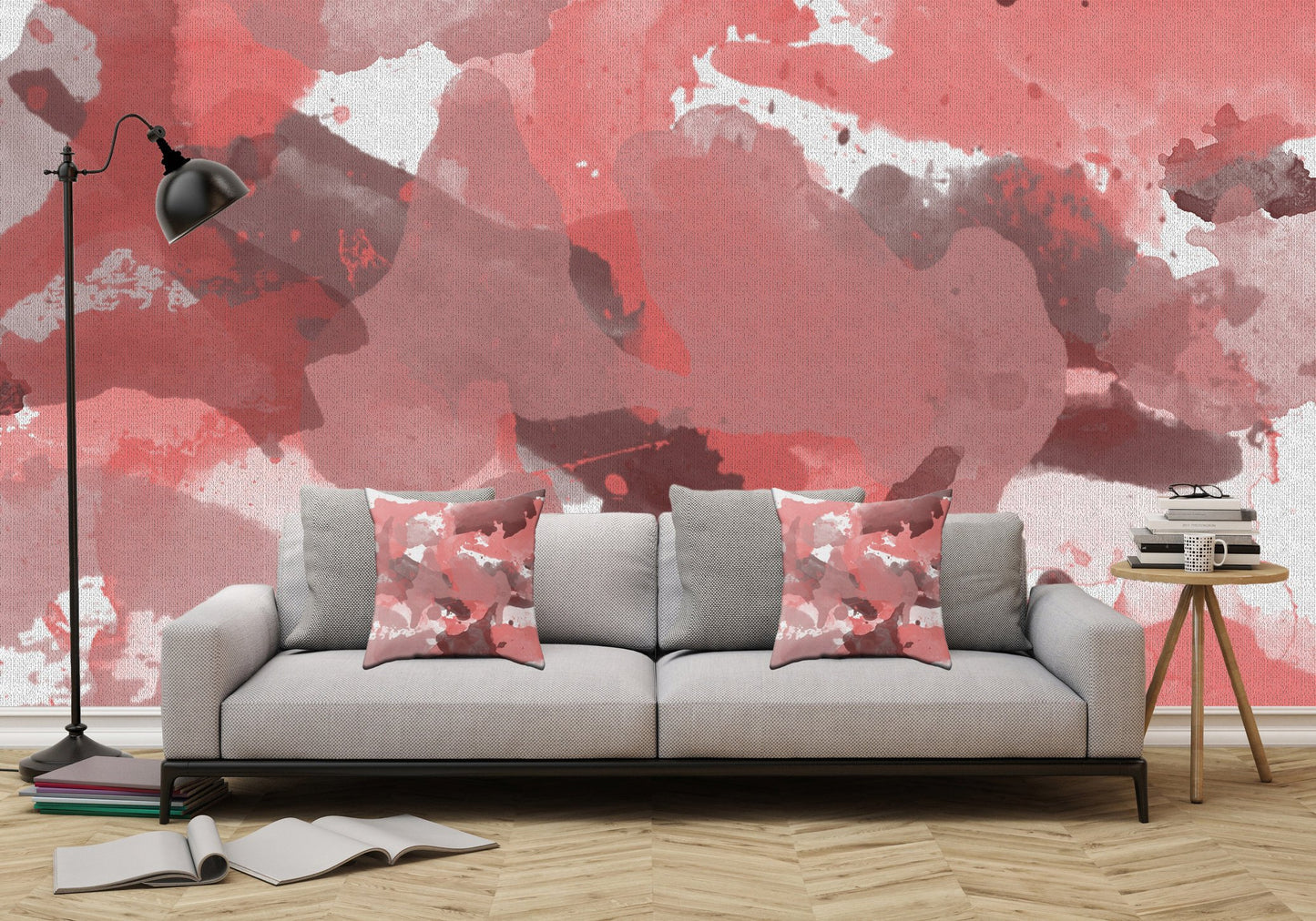 Red Splatters Watercolor - Peel and Stick Removable Wallpaper Full Size Wall Mural - PIPAFINEART