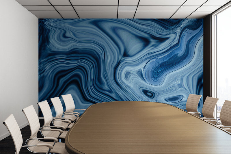 Splash Blue Swirl Digital Fluid Artwork - Peel and Stick Removable Wallpaper Full Size Wall Mural - PIPAFINEART