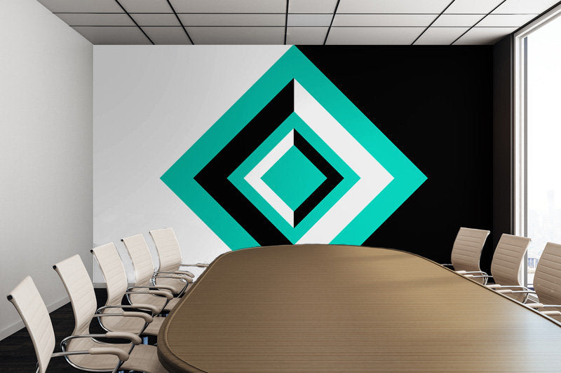 Teal, Black, and White Geometric Shapes - Peel and Stick Removable Wallpaper Full Size Wall Mural - PIPAFINEART
