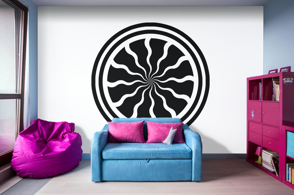 Single Pinwheel Medallion with Wavy Lines - Peel and Stick Removable Wallpaper Full Size Wall Mural - PIPAFINEART