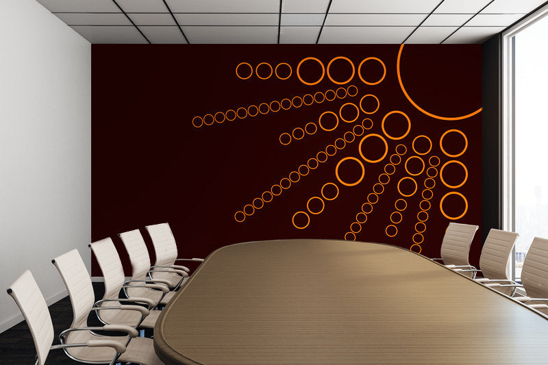 Golden Sunburst on Burgundy Illustration - Peel and Stick Removable Wallpaper Full Size Wall Mural - PIPAFINEART
