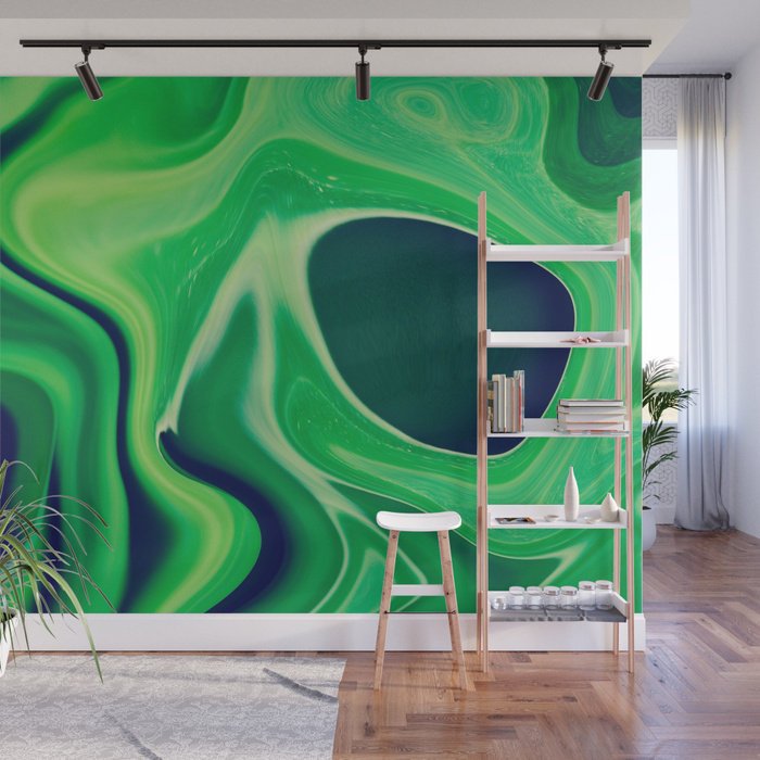 Harmonious Greens Abstract Digital Fluid Artwork - Adhesive Wallpaper - Removable Wallpaper - Wall Sticker - Full Size Wall Mural  - PIPAFINEART