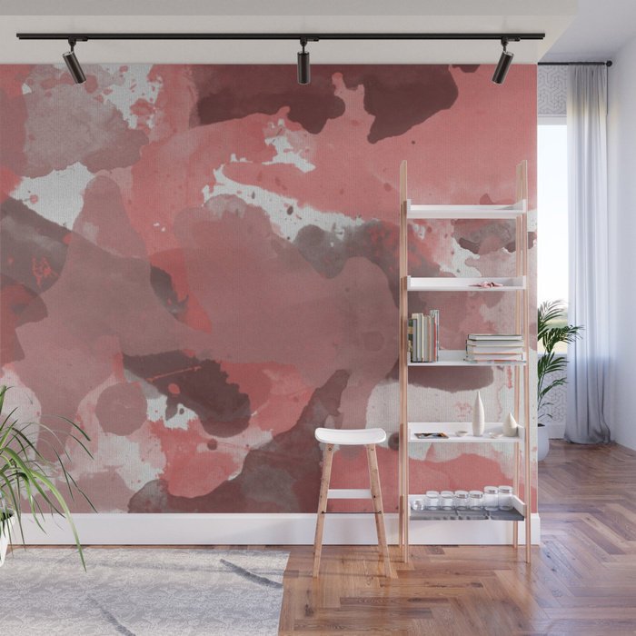 Red Splatters Watercolor - Peel and Stick Removable Wallpaper Full Size Wall Mural - PIPAFINEART