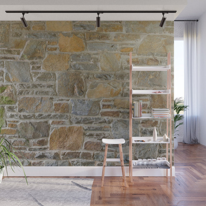 Avondale Brown Stone Wall and Mortar Texture - Peel and Stick Removable Wallpaper Full Size Wall Mural - PIPAFINEART