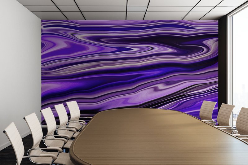 Purple Waves Abstract Art Digital Fluid Artwork - Peel and Stick Removable Wallpaper Full Size Wall Mural - PIPAFINEART