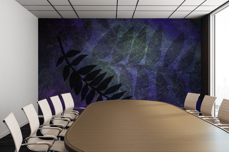 Purple Grunge with Foliage - Peel and Stick Removable Wallpaper Full Size Wall Mural - PIPAFINEART