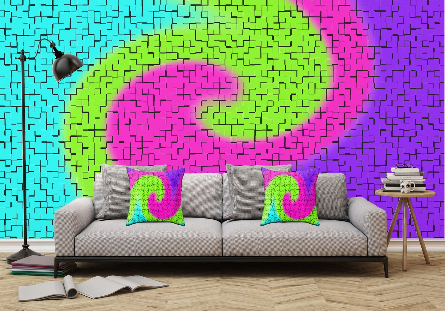Tile Twirl - Peel and Stick Removable Wallpaper Full Size Wall Mural - PIPAFINEART