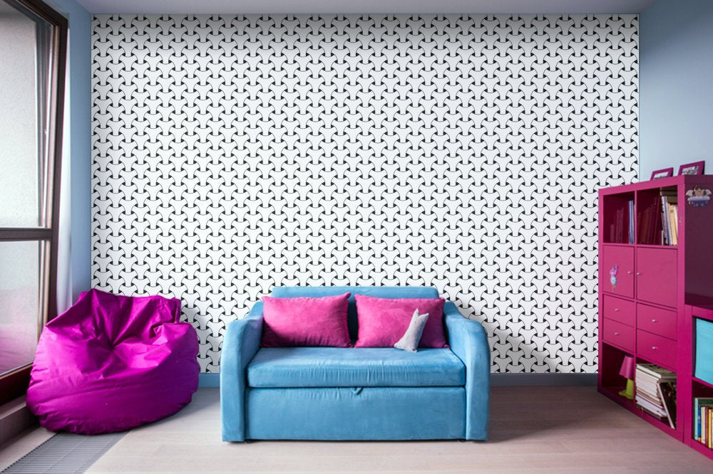 Black and White Basket Weave Circles Shapes- Adhesive Wallpaper - Removable Wallpaper - Wall Sticker - Full Size Wall Mural - PIPAFINEART