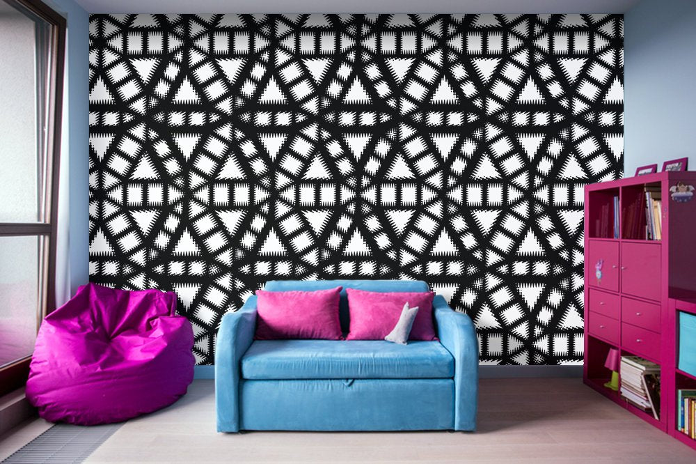 Black and White Pinwheel Illustration - Adhesive Wallpaper - Removable Wallpaper - Wall Sticker - Full Size Wall Mural - PIPAFINEART