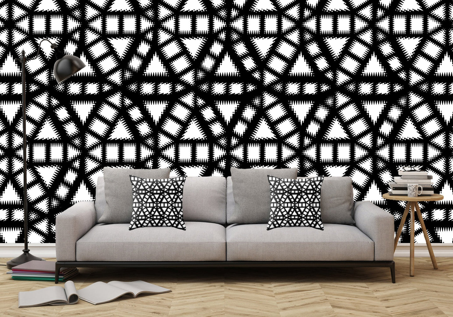 Black and White Pinwheel Illustration - Adhesive Wallpaper - Removable Wallpaper - Wall Sticker - Full Size Wall Mural - PIPAFINEART