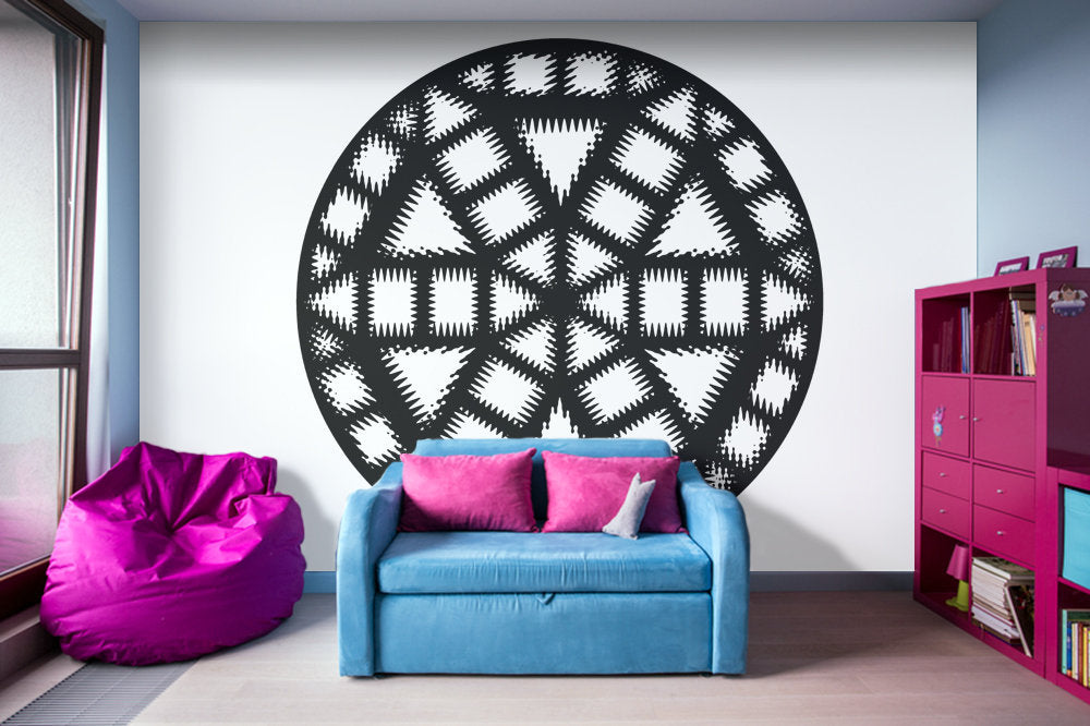 Single Black and White Pinwheel - Peel and Stick Removable Wallpaper Full Size Wall Mural - PIPAFINEART