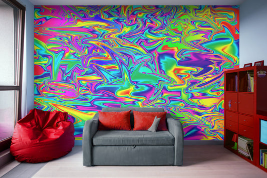 Fluid Art - Color Chaos Multi-Colored - Adhesive Wallpaper - Removable Wallpaper - Wall Sticker - Full Size Wall Mural  - PIPAFINEART