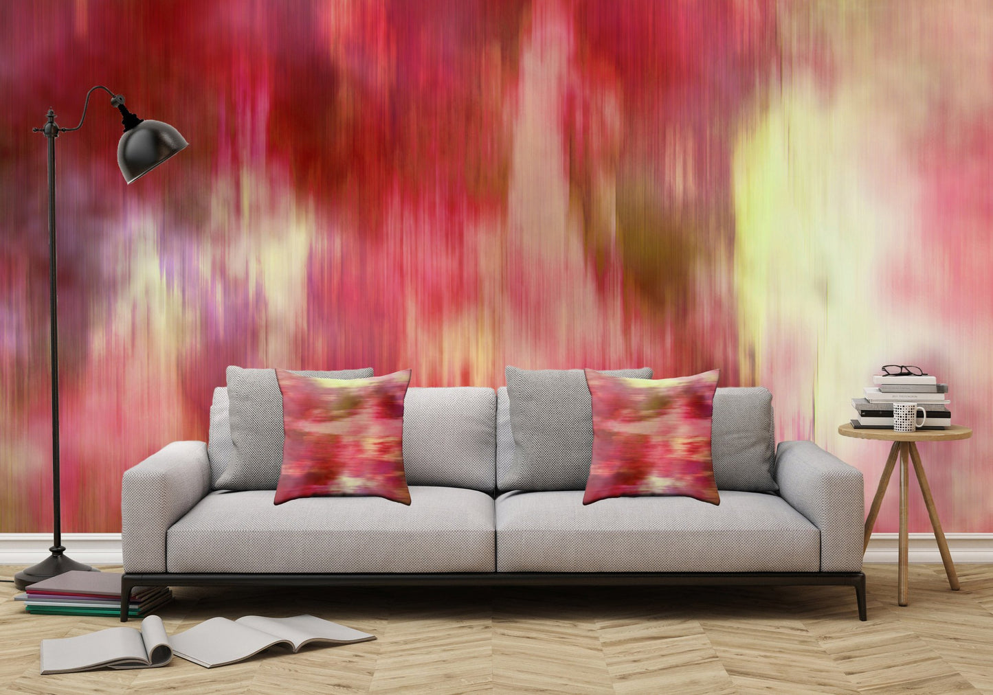 Red Fusion Illustration - Peel and Stick Removable Wallpaper Full Size Wall Mural - PIPAFINEART