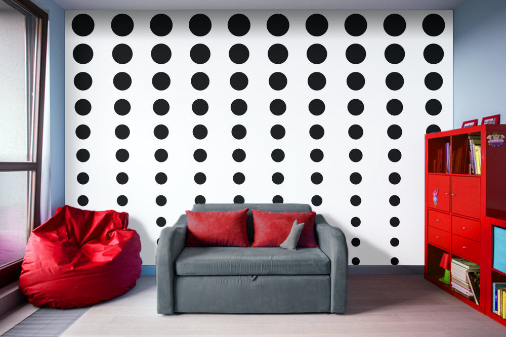 Reduced Black Dots on Solid White Illustration - Peel and Stick Removable Wallpaper Full Size Wall Mural - PIPAFINEART