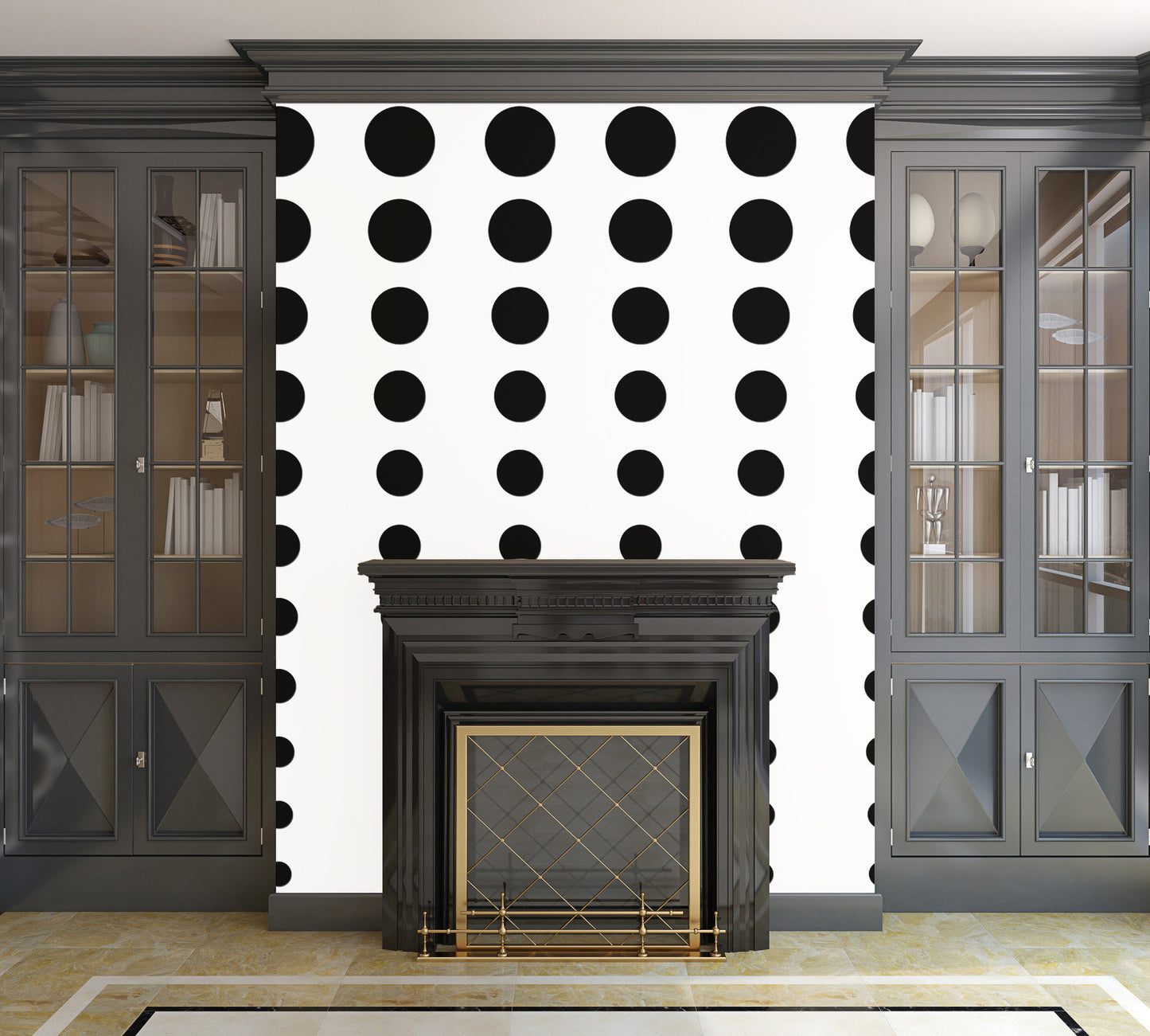 Reduced Black Dots on Solid White Illustration - Peel and Stick Removable Wallpaper Full Size Wall Mural - PIPAFINEART