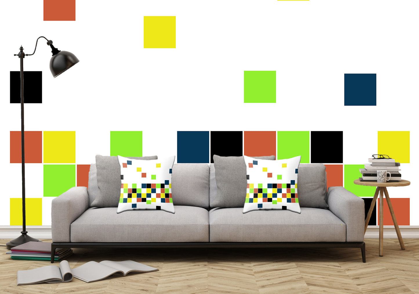 Retro Blocks - Peel and Stick Removable Wallpaper Full Size Wall Mural - PIPAFINEART