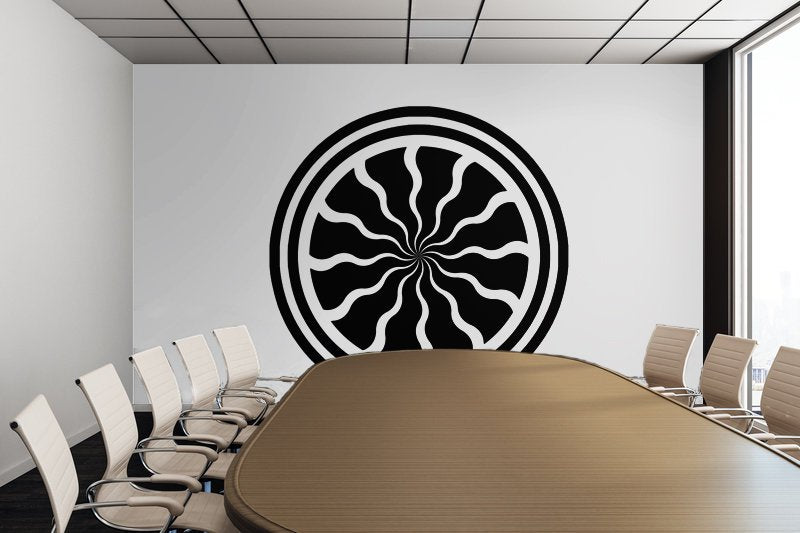 Single Pinwheel Medallion with Wavy Lines - Peel and Stick Removable Wallpaper Full Size Wall Mural - PIPAFINEART