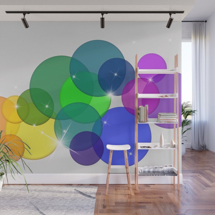 Translucent Rainbow Colored Circles Illustration - Adhesive Wallpaper - Removable Wallpaper - Wall Sticker - Full Size Wall Mural  - PIPAFINEART