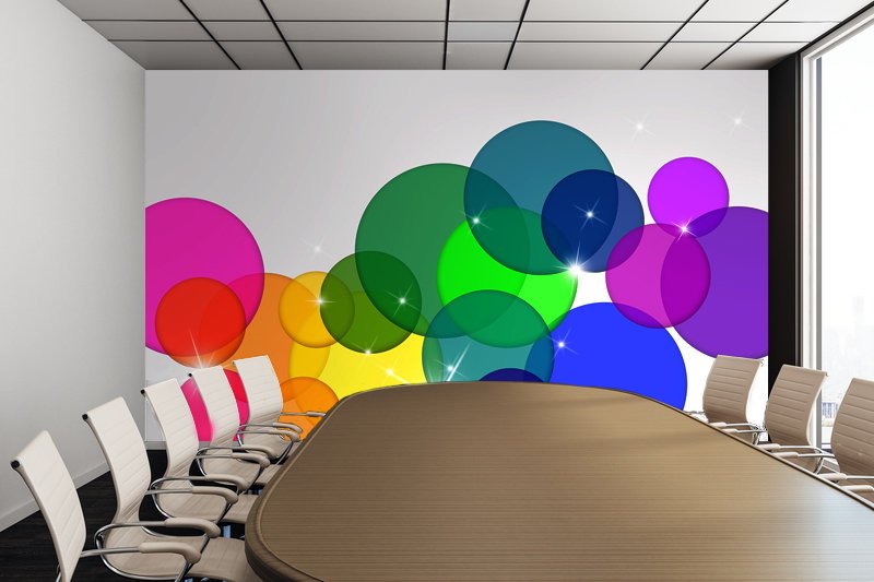 Translucent Rainbow Colored Circles Illustration - Adhesive Wallpaper - Removable Wallpaper - Wall Sticker - Full Size Wall Mural - PIPAFINEART