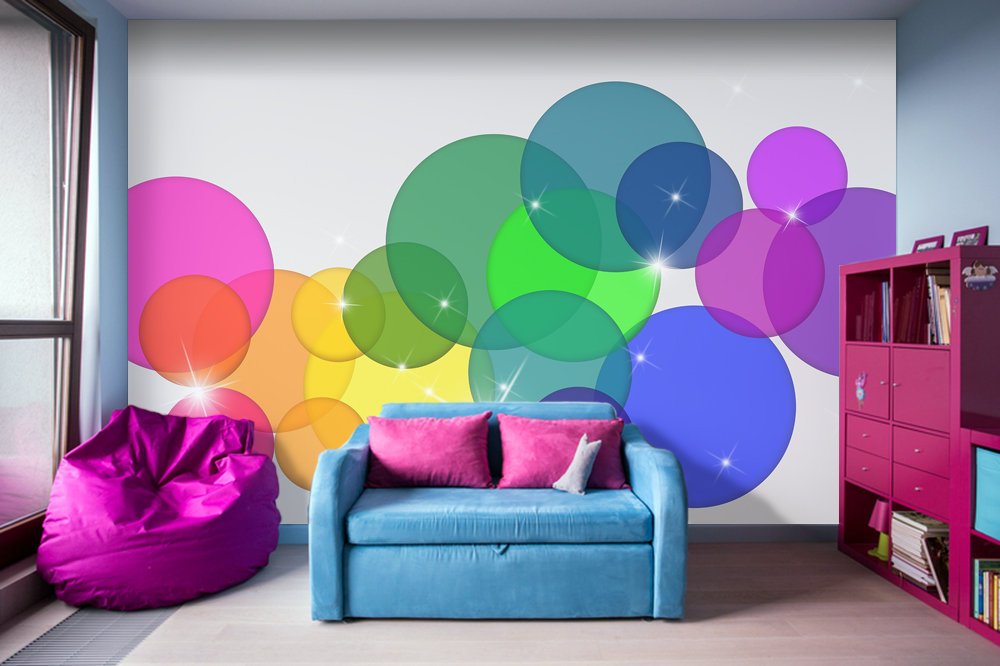 Translucent Rainbow Colored Circles Illustration - Adhesive Wallpaper - Removable Wallpaper - Wall Sticker - Full Size Wall Mural - PIPAFINEART