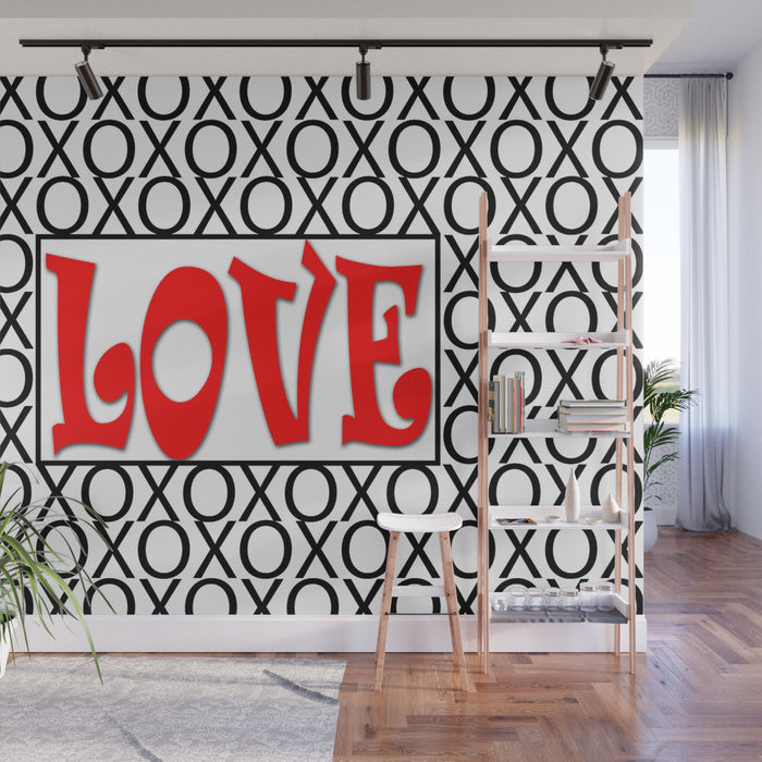 Love Xs and Os Pattern Adhesive Wallpaper - Removable Wallpaper - Wall Sticker - Full Size Wall Mural  - PIPAFINEART