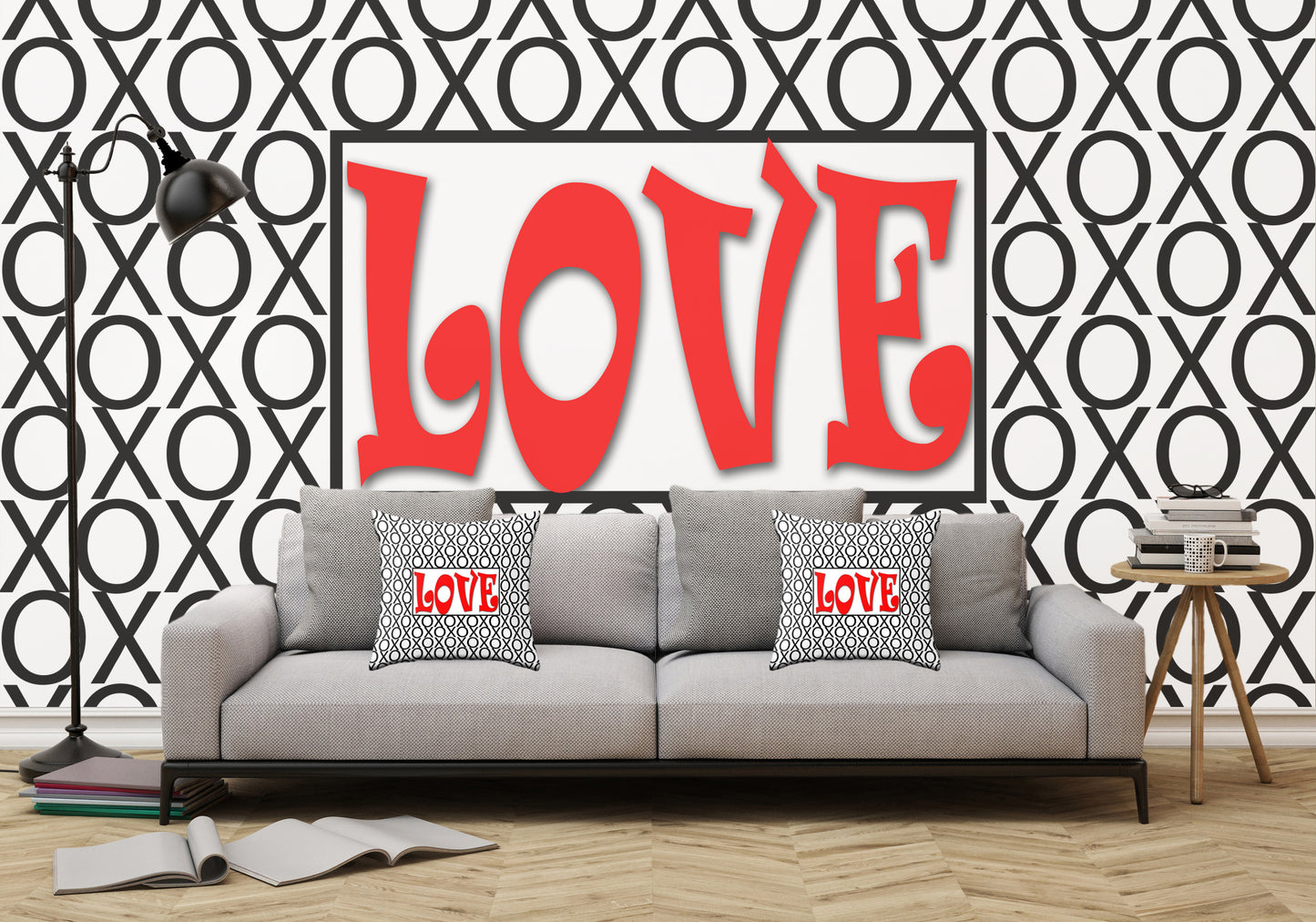 Love Xs and Os Pattern Adhesive Wallpaper - Removable Wallpaper - Wall Sticker - Full Size Wall Mural  - PIPAFINEART