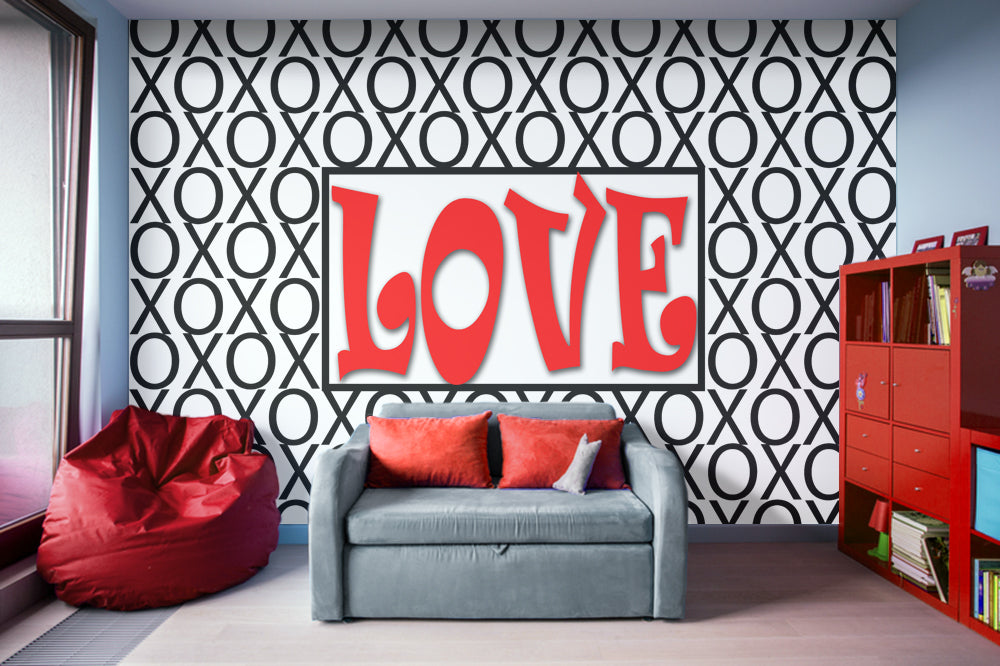 Love Xs and Os Pattern Adhesive Wallpaper - Removable Wallpaper - Wall Sticker - Full Size Wall Mural - PIPAFINEART