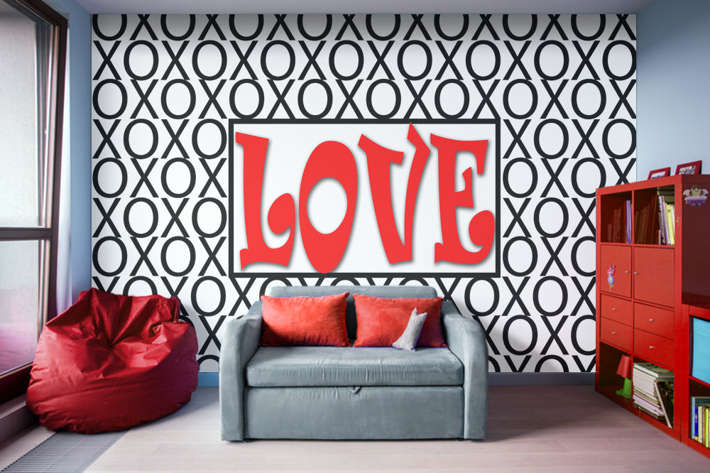 Love Xs and Os Pattern Adhesive Wallpaper - Removable Wallpaper - Wall Sticker - Full Size Wall Mural  - PIPAFINEART