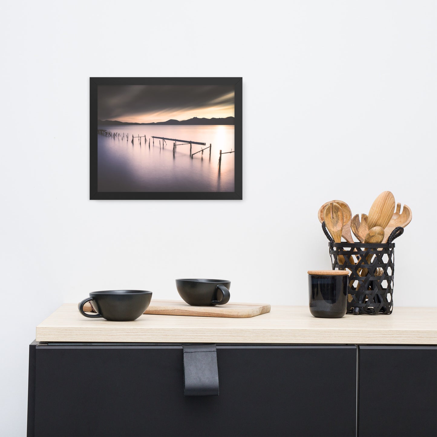 Moody Ruined Pier and Mountain Range Framed Wall Art Prints