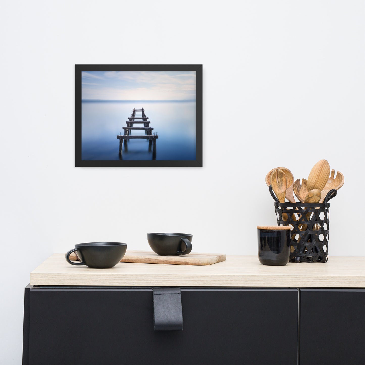 Soft Blue Lake and Abandoned Pier Landscape Photo Framed Wall Art Prints