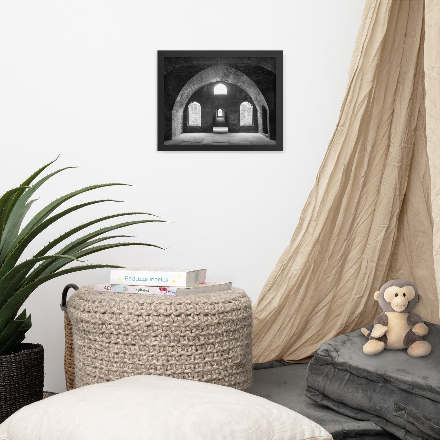 Fort Clinch Bunker Room Black and White 2 Architecture Photo Framed Wall Art Print