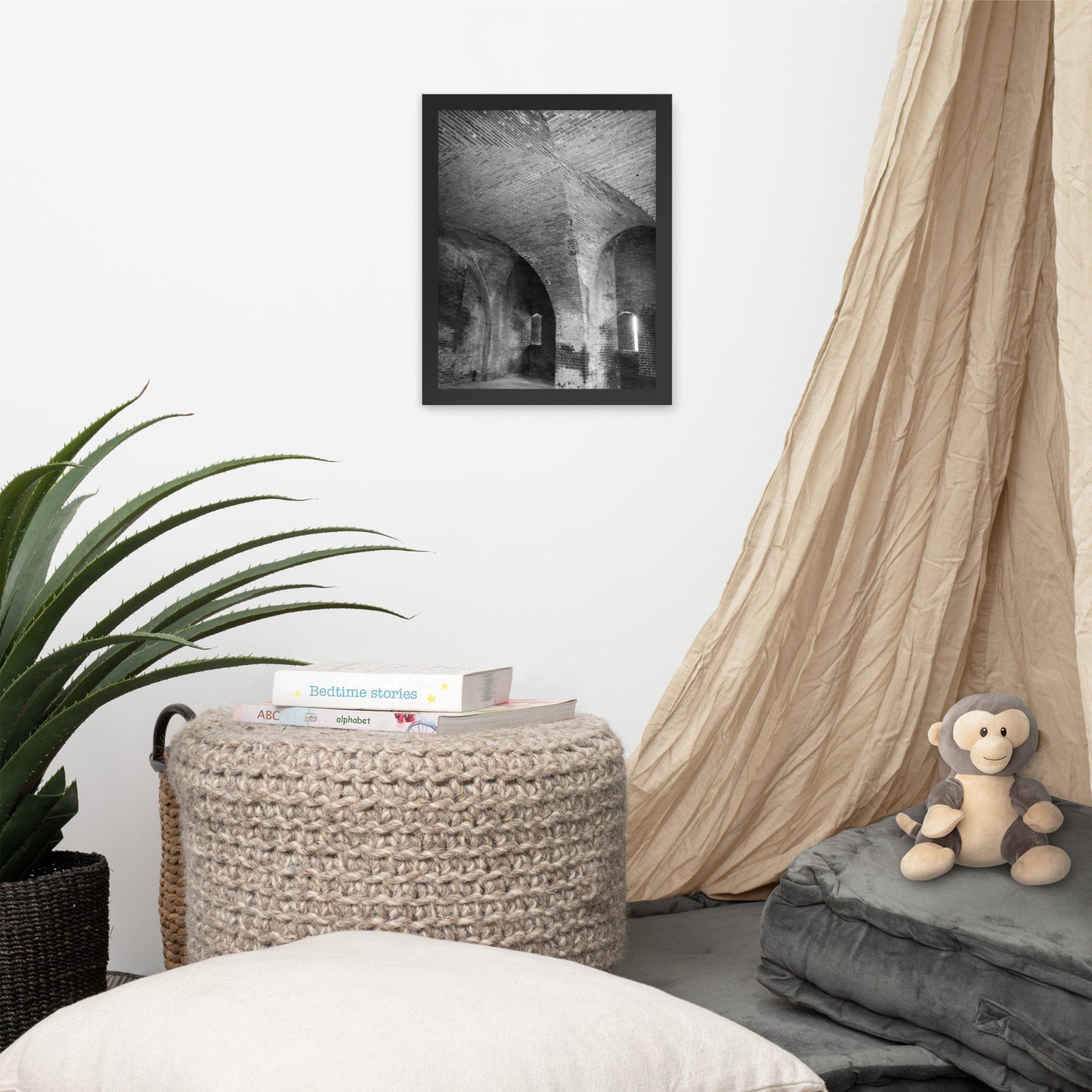 Fort Clinch Bunker Room Black and White Architecture Photograph Framed Wall Art Print