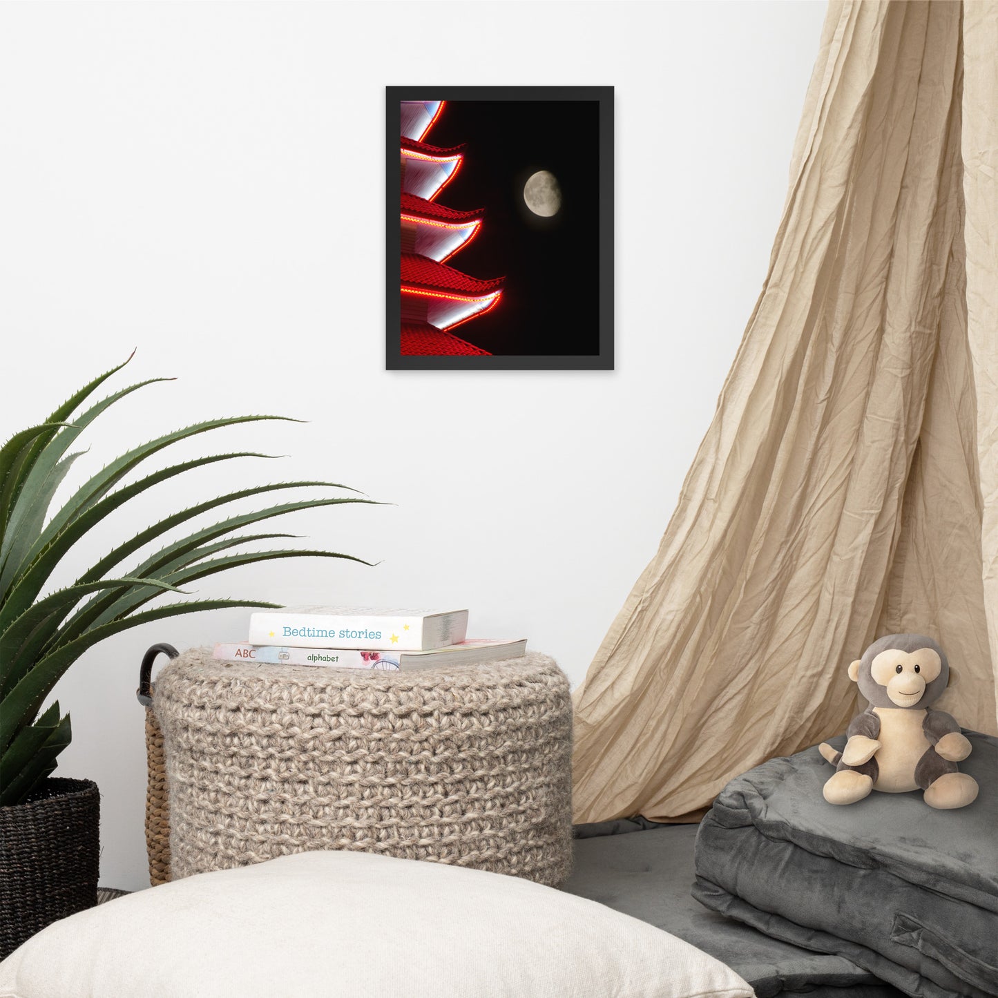 Moon Over Pagoda 1 Urban Photo Framed Wall Art Print
