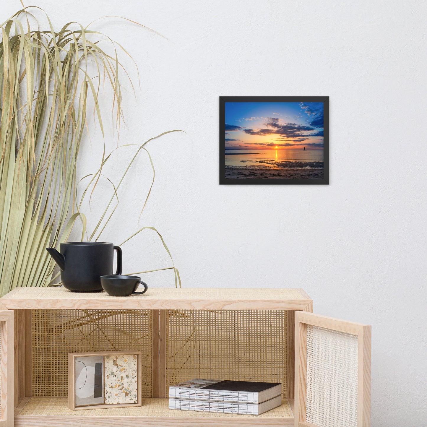 Sunset at Breakwater Lighthouse Landscape Framed Photo Paper Wall Art Prints