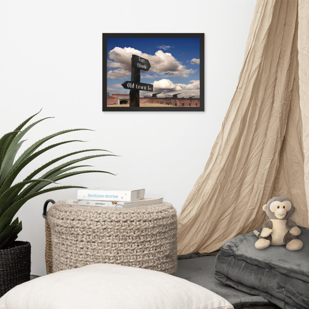 Industrial Wall Art Ideas: Path Sign and Fort Clinch Urban Landscape Photo Framed Wall Art Print