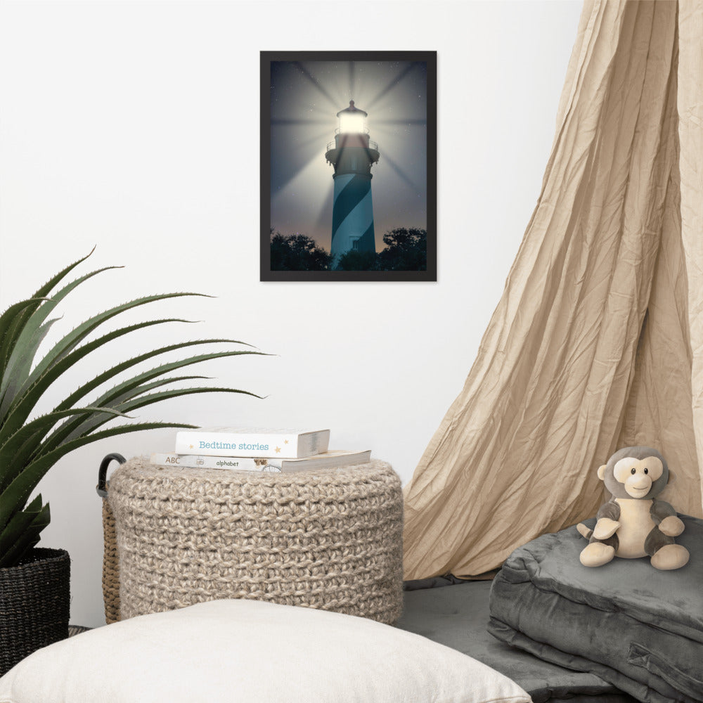 White Beach Wall Decor: St. Augustine Lighthouse Night Light Photo Framed Wall Art Print