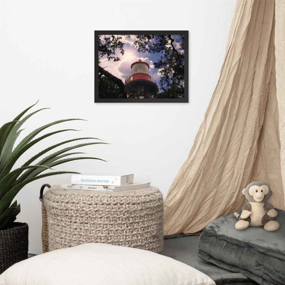 Coastal Wall Decor For Living Room: Saint Augustine Lighthouse and Tree Branches Urban Building Photograph Framed Wall Art Prints