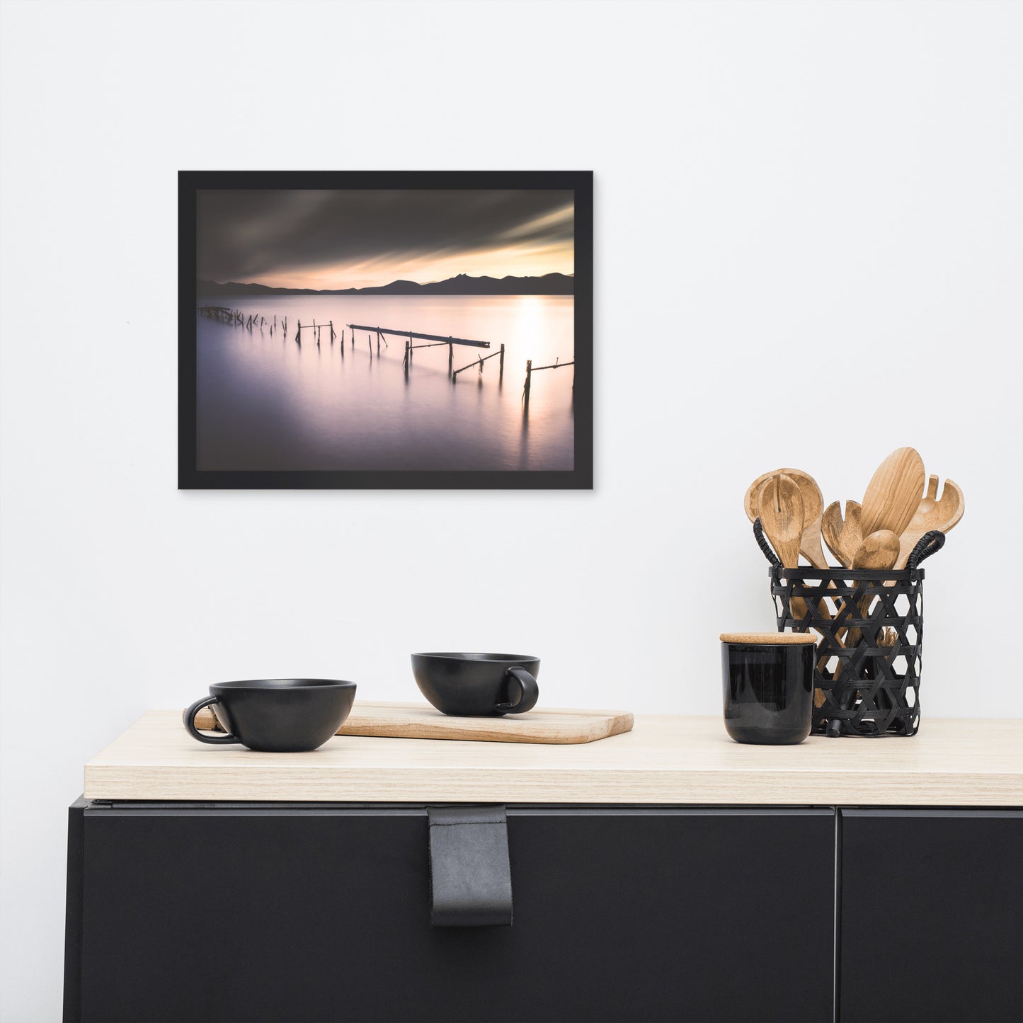 Moody Ruined Pier and Mountain Range Framed Wall Art Prints