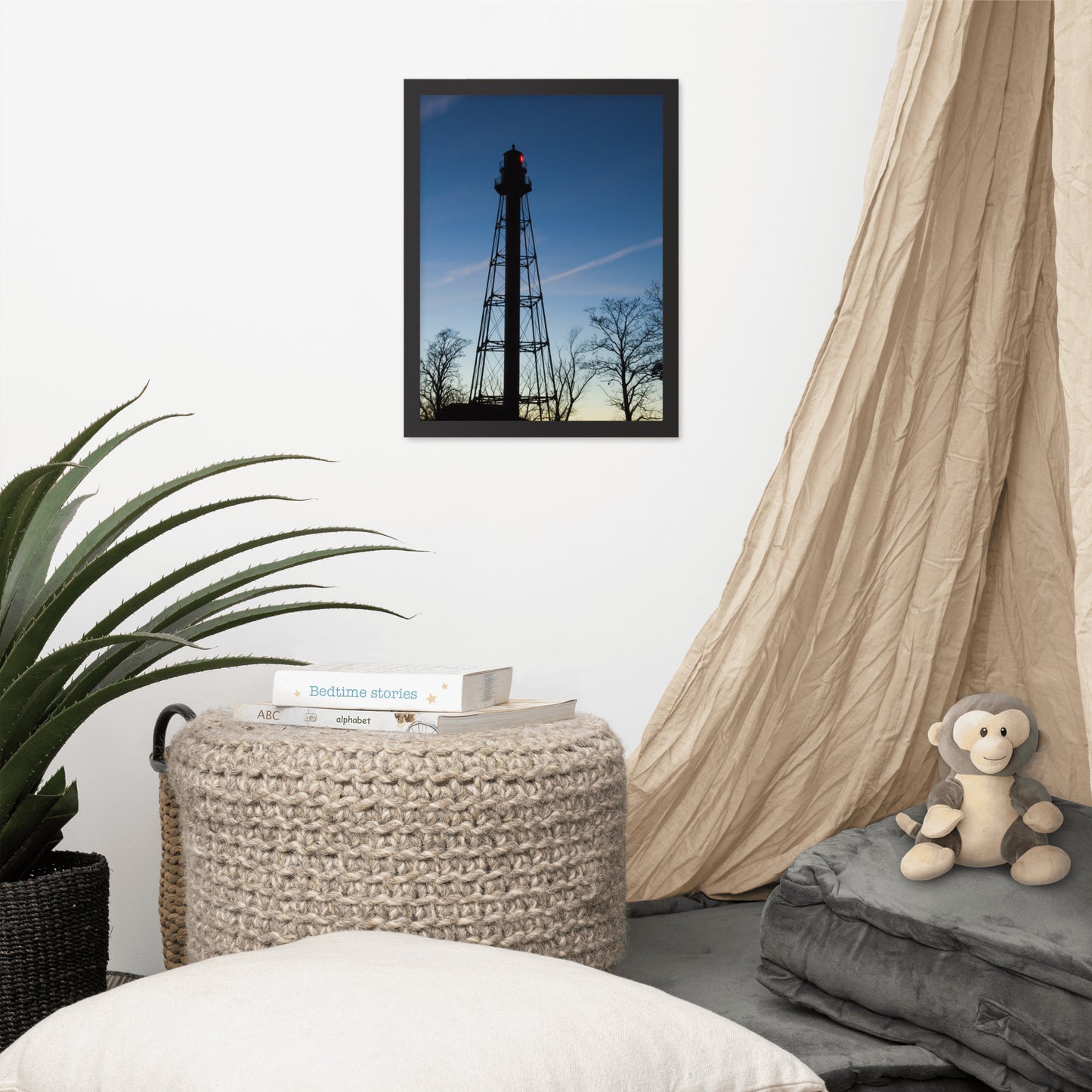 Reedy Point Rear Lighthouse Silhouette Urban Landscape Photo Framed Wall Art Print
