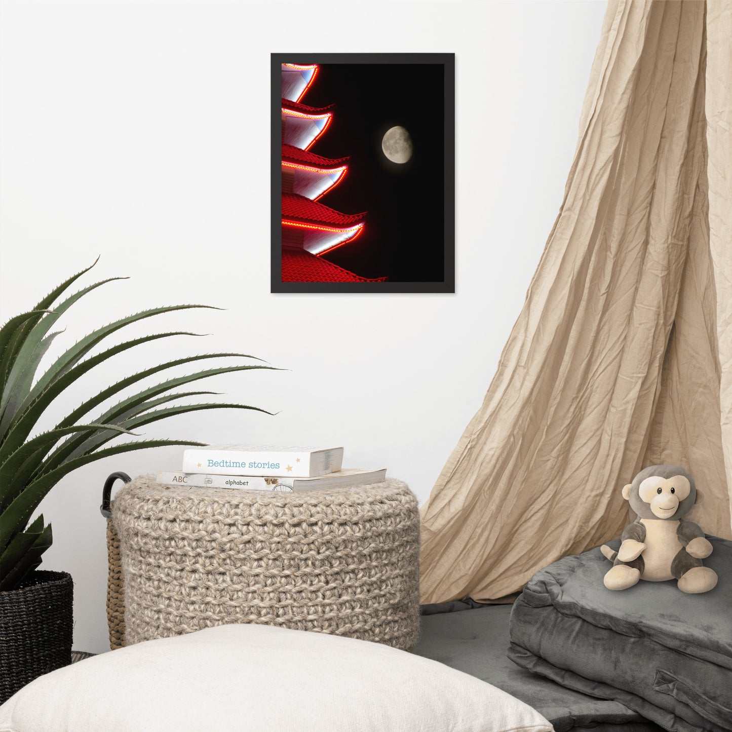 Moon Over Pagoda 1 Urban Photo Framed Wall Art Print
