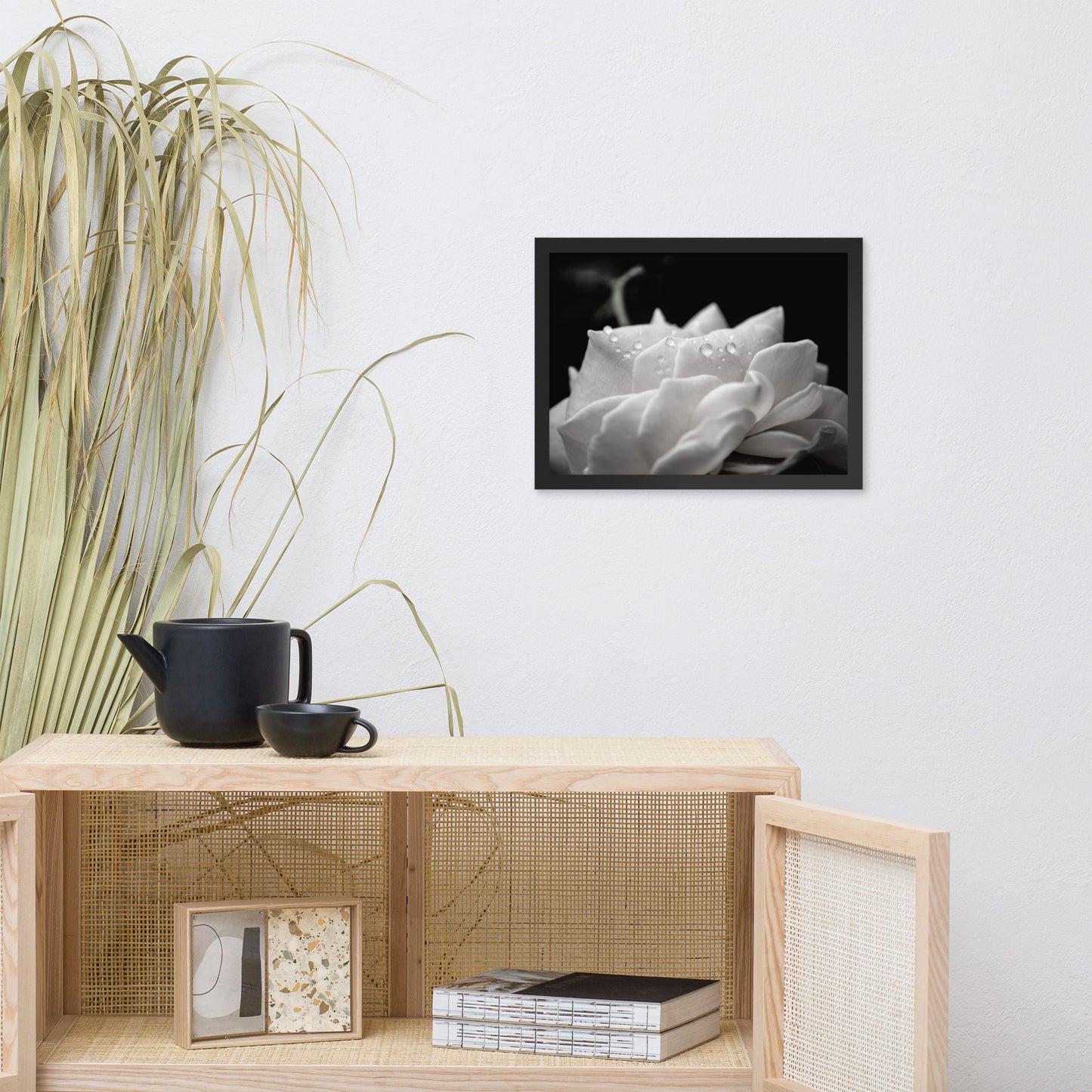 Delicate Rose Black and White Floral Nature Photo Framed Wall Art Print