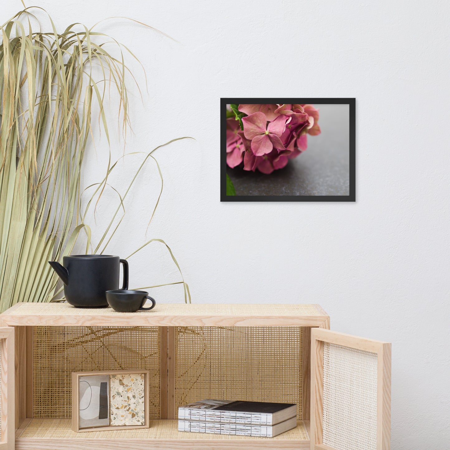 Close-Up Hydrangea on Slate Floral Nature Photo Framed Wall Art Print