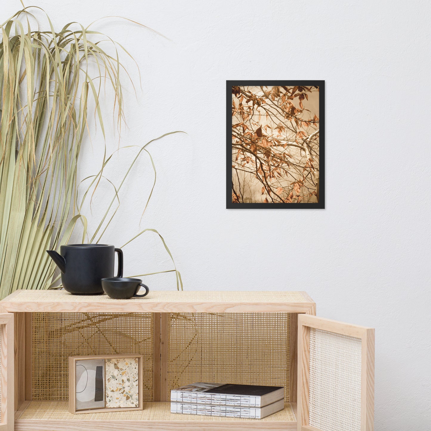 Hallway Art Decor: Aged Winter Leaves Botanical / Nature Photo Framed Wall Art Print - Artwork - Farmhouse Style Wall Decor
