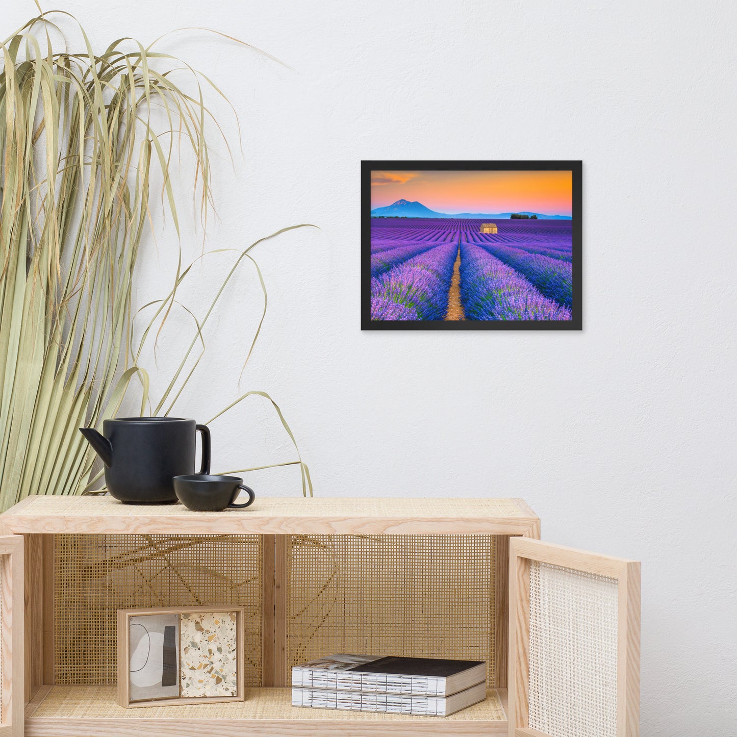 Blooming Lavender Field and Sunset Floral Landscape Framed Photo Wall Art Prints