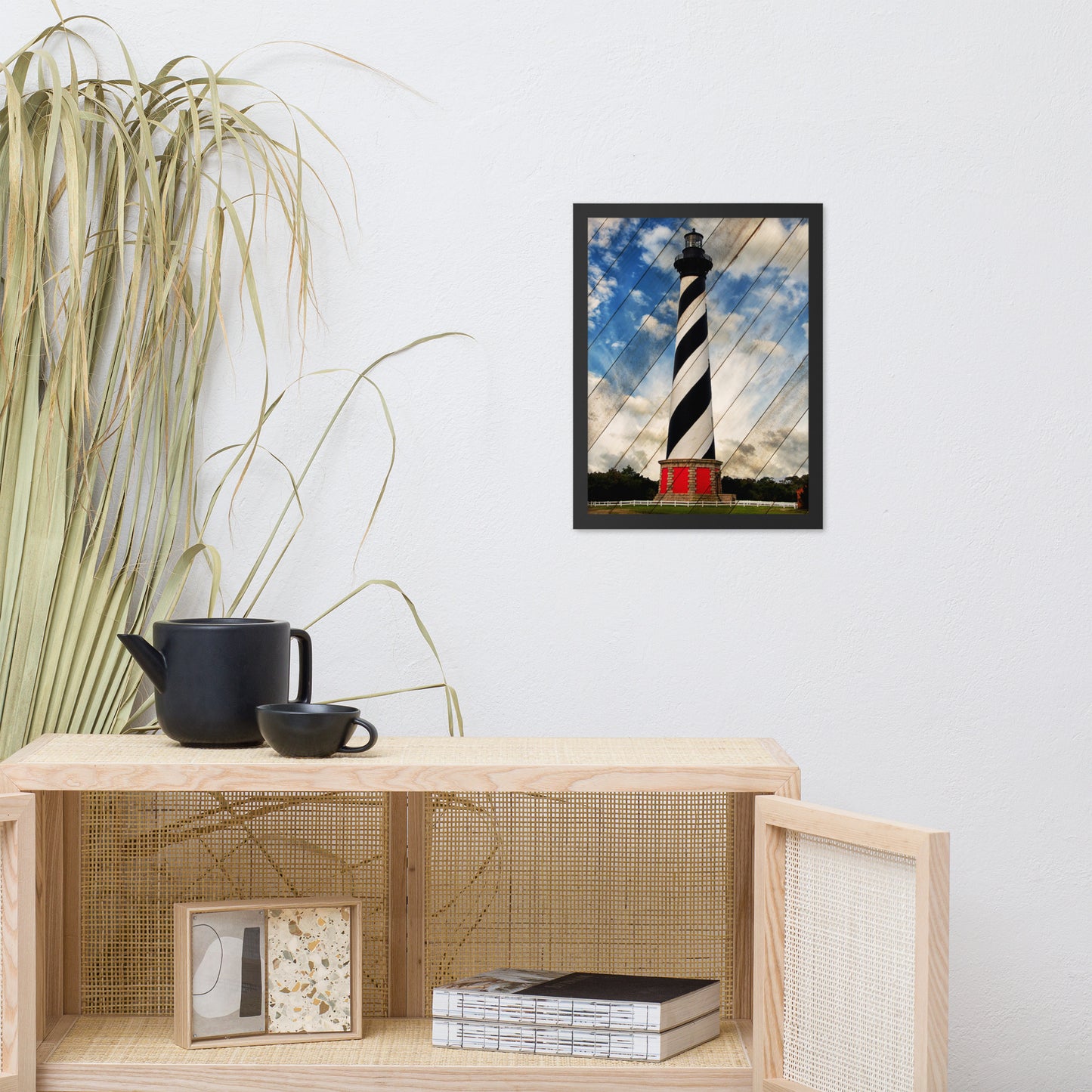 Cape Hatteras Lighthouse Landscape Photo Faux Wood Framed Photo Paper Wall Art Prints